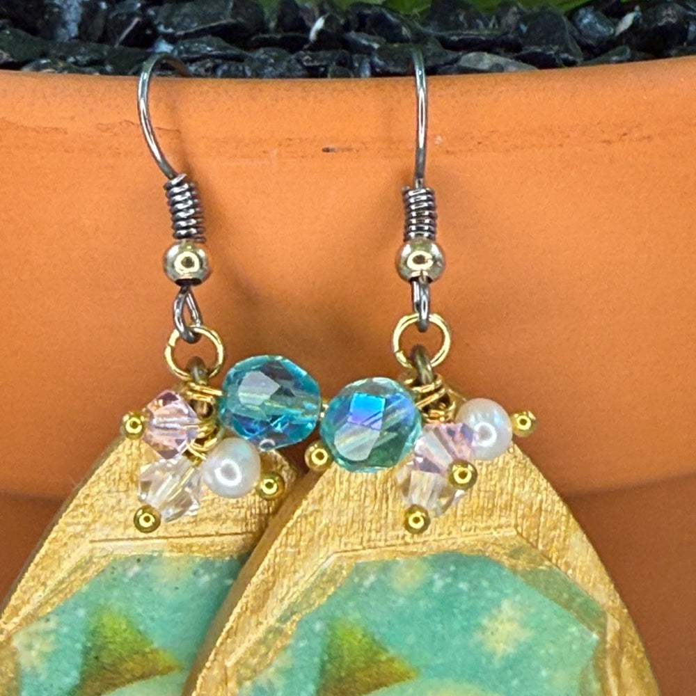 Adorned Crown Jewelry assemblage Victorian Christmas jolly snowman earrings