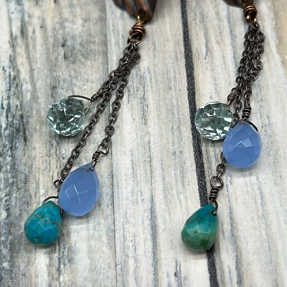 Adorned Crown Jewelry assemblage heart triple stone teardrop earrings