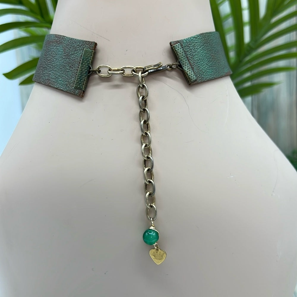 Adorned Crown Jewelry steampunk leather choker religious charm pearl necklace