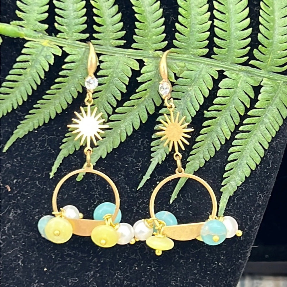 Adorned Crown Artisan Assemblage earrings lemon & imperial jade Pearl burst