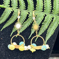 Adorned Crown Artisan Assemblage earrings lemon & imperial jade Pearl burst