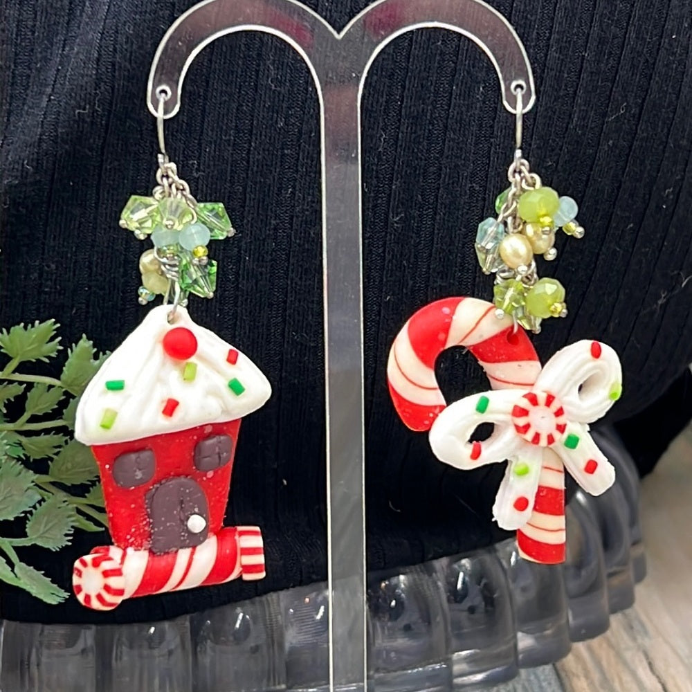 Adorned Crown Artisan Assemblage peppermint Christmas cookie earrings