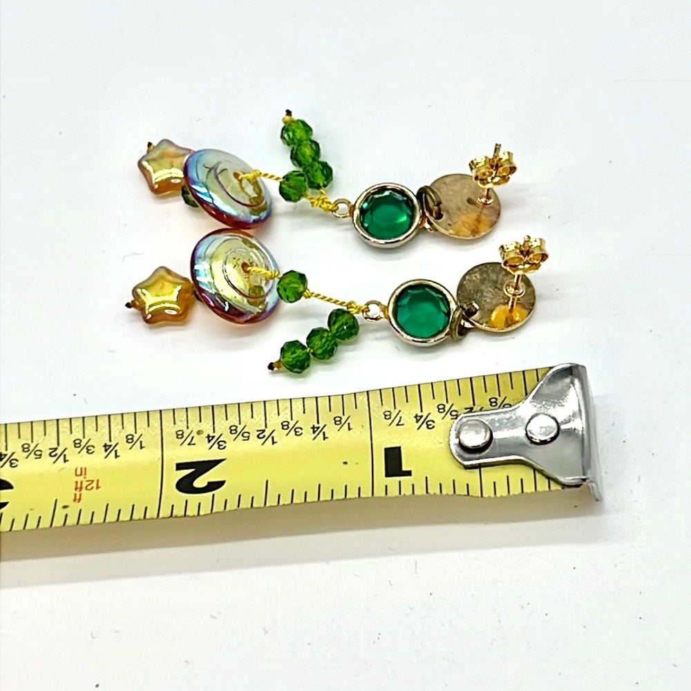 Adorned Crown Jewelry yellow green Czech glass crystal star bead earrings