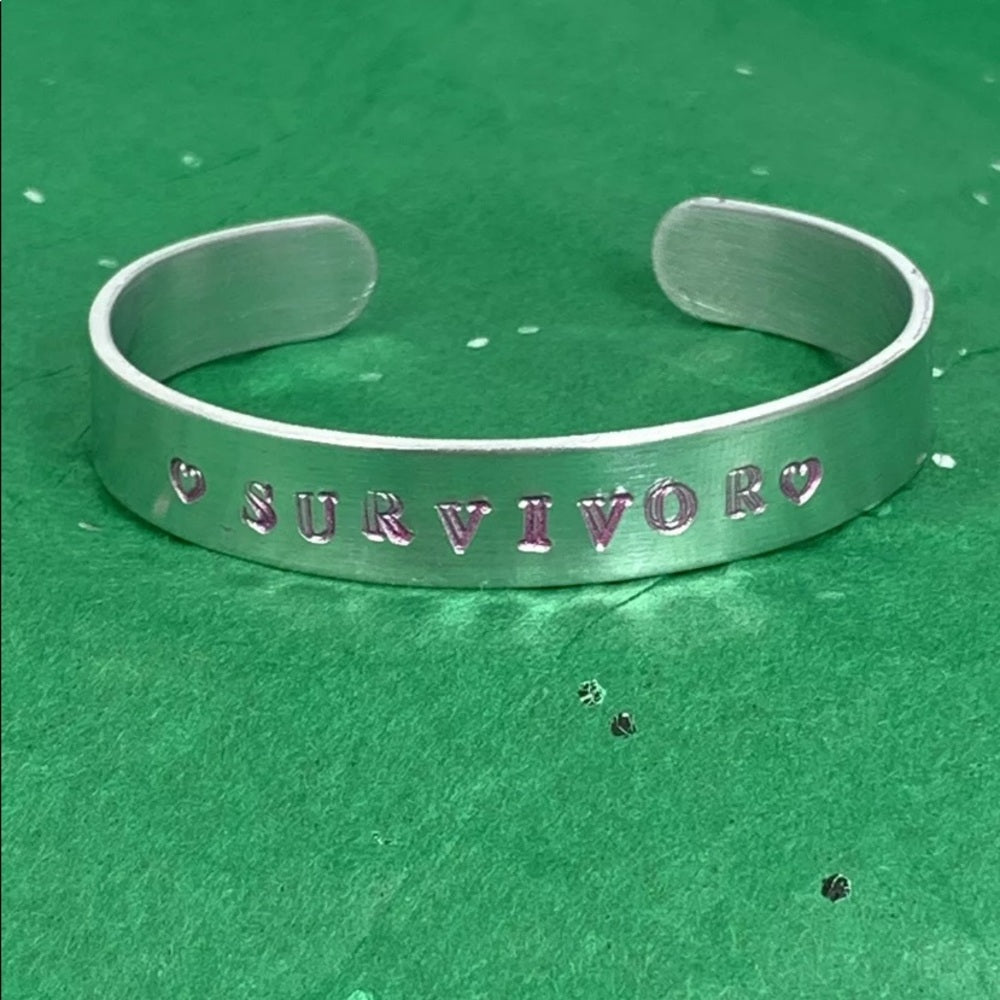 Adorned Crown stamped cuff survivor pink bracelet