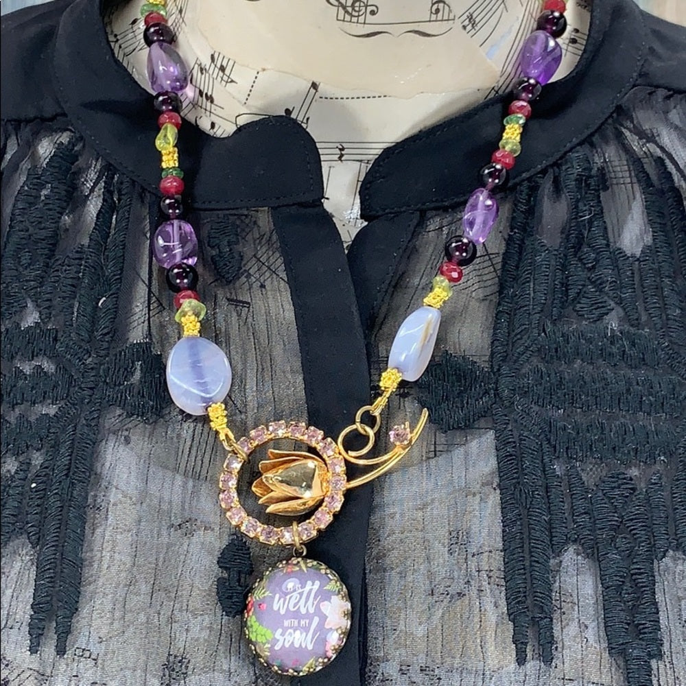 Adorned Crown artisan assemblage It is Well With My Soul amethyst necklace
