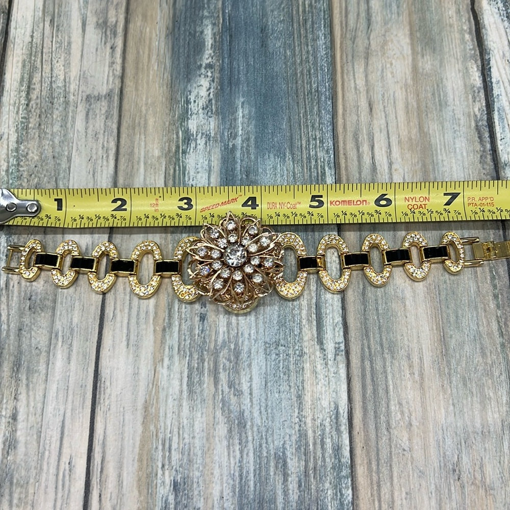 Adorned Crown Jewelry assemblage rhinestone burst on rhinestone band bracelet