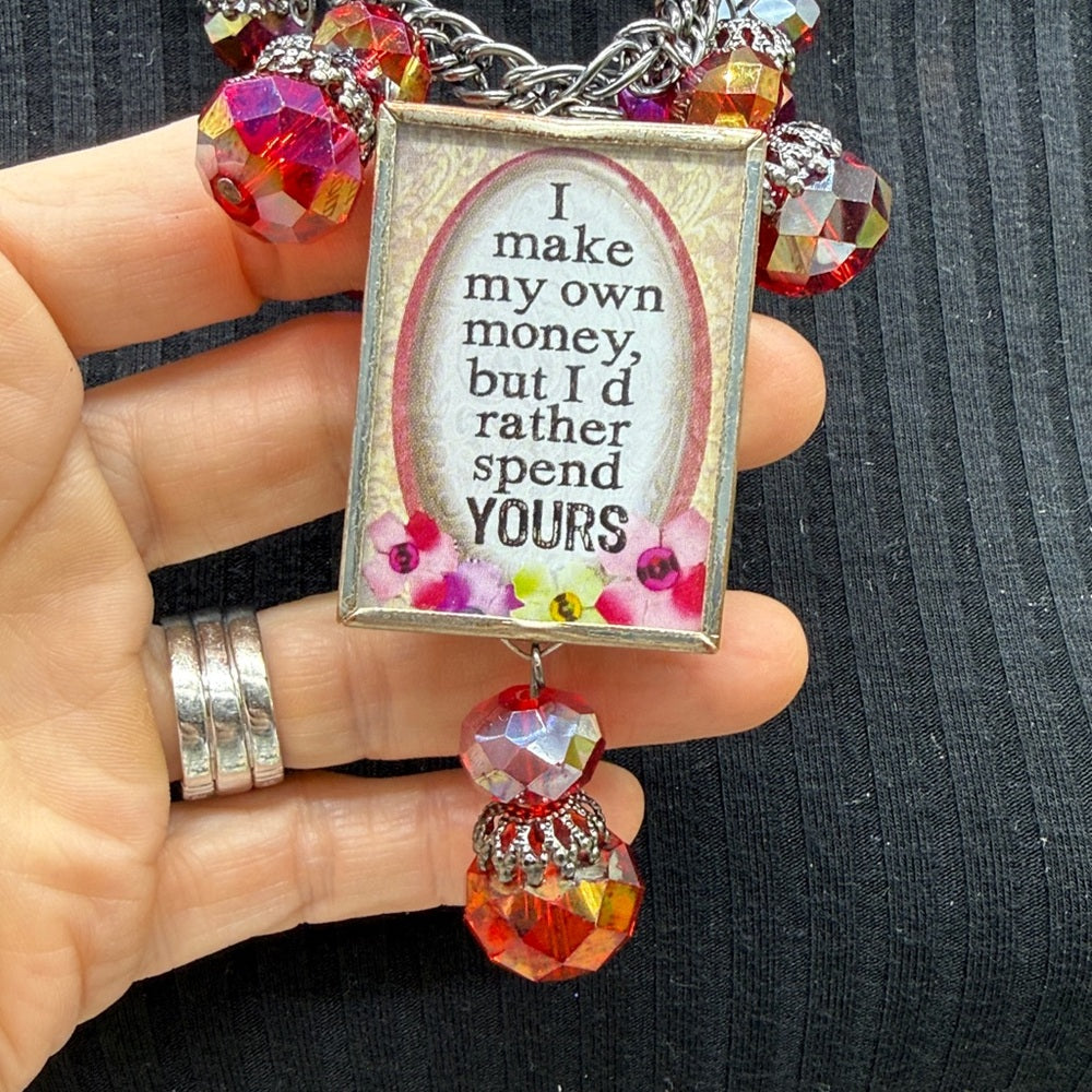 Adorned Crown Jewelry assemblage bauble Impulse buyer glass bezel necklace