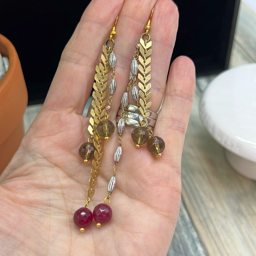 Adorned Crown Jewelry artisan assemblage asymmetrical mix metal earrings
