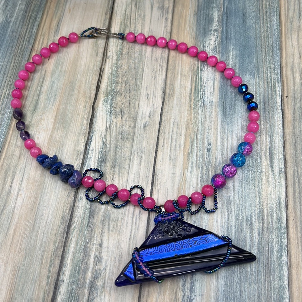 Adorned Crown Artisan Assemblage dichroic triangle faceted bead necklace