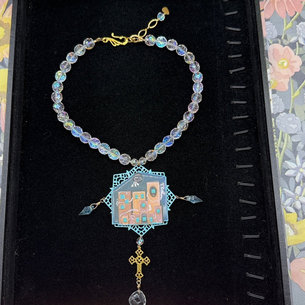 Adorned Crown Jewelry assemblage filigree house crystal necklace