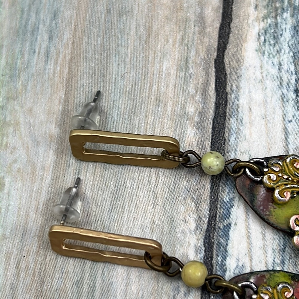 Adorned Crown Artisan Assemblage cross autumn enamel hammered post earrings