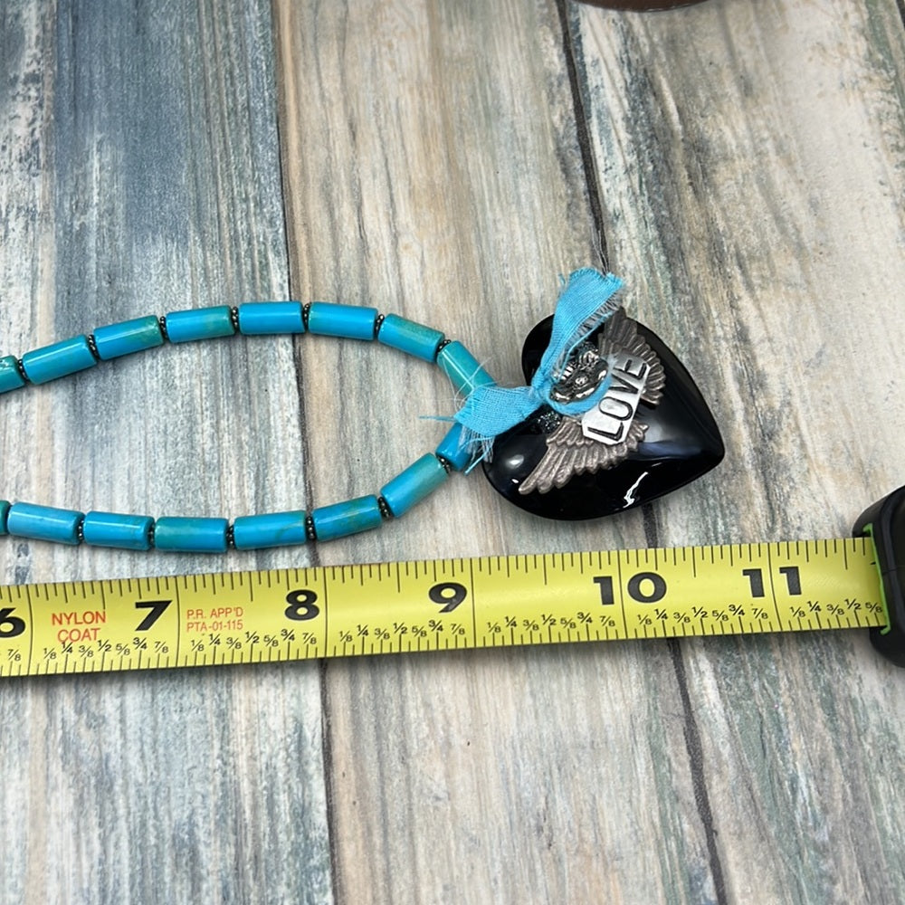 Adorned Crown Artisan Assemblage black heart turquoise love necklace