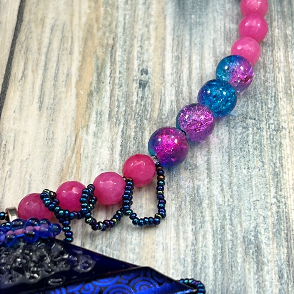 Adorned Crown Artisan Assemblage dichroic triangle faceted bead necklace