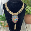Adorned Crown Artisan assemblage wide golden collar rhinestone necklace