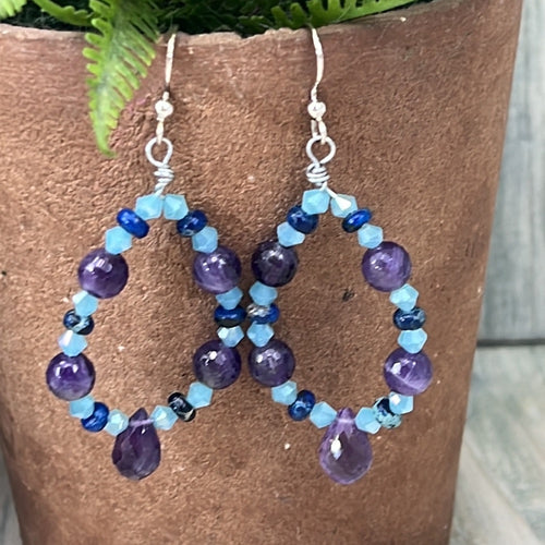 Adorned Crown Artisan Assemblage amethyst jasper blue crystal hoop earrings