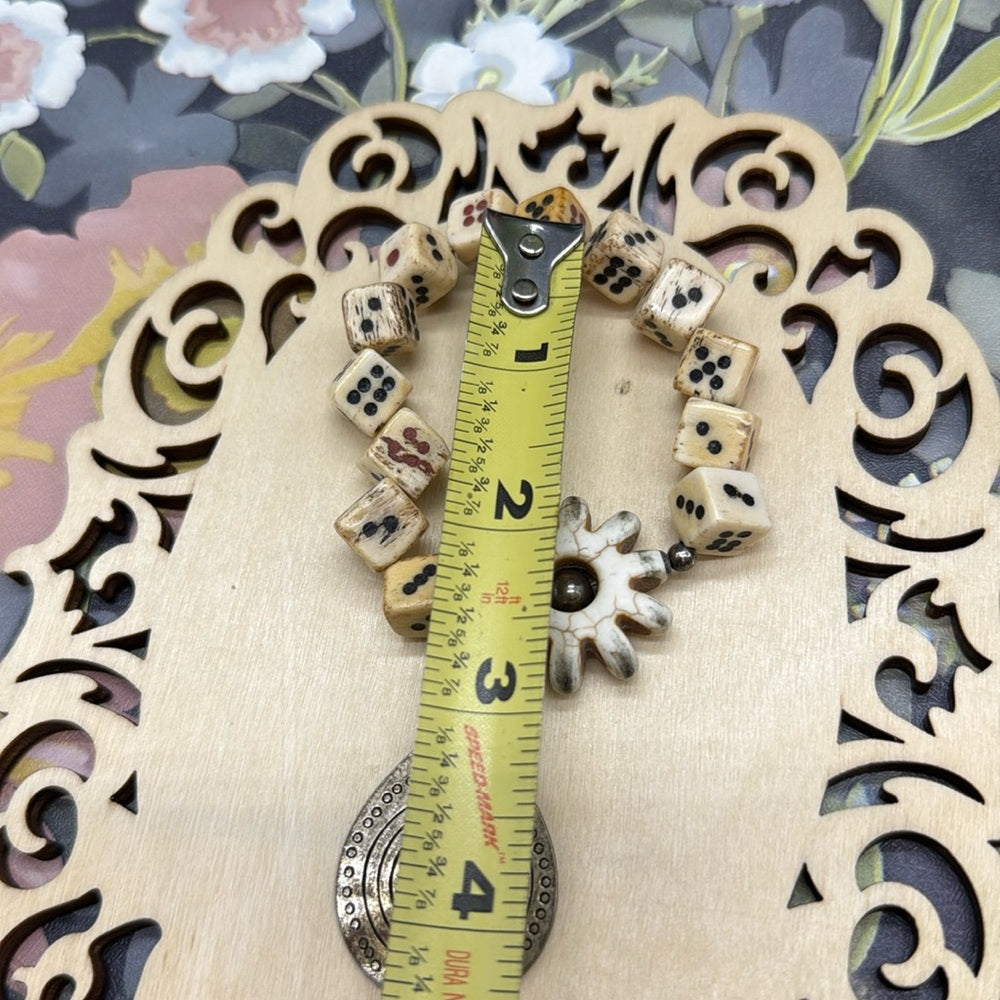 Adorned Crown Jewelry assemblage stretch beaded bone dice bracelet
