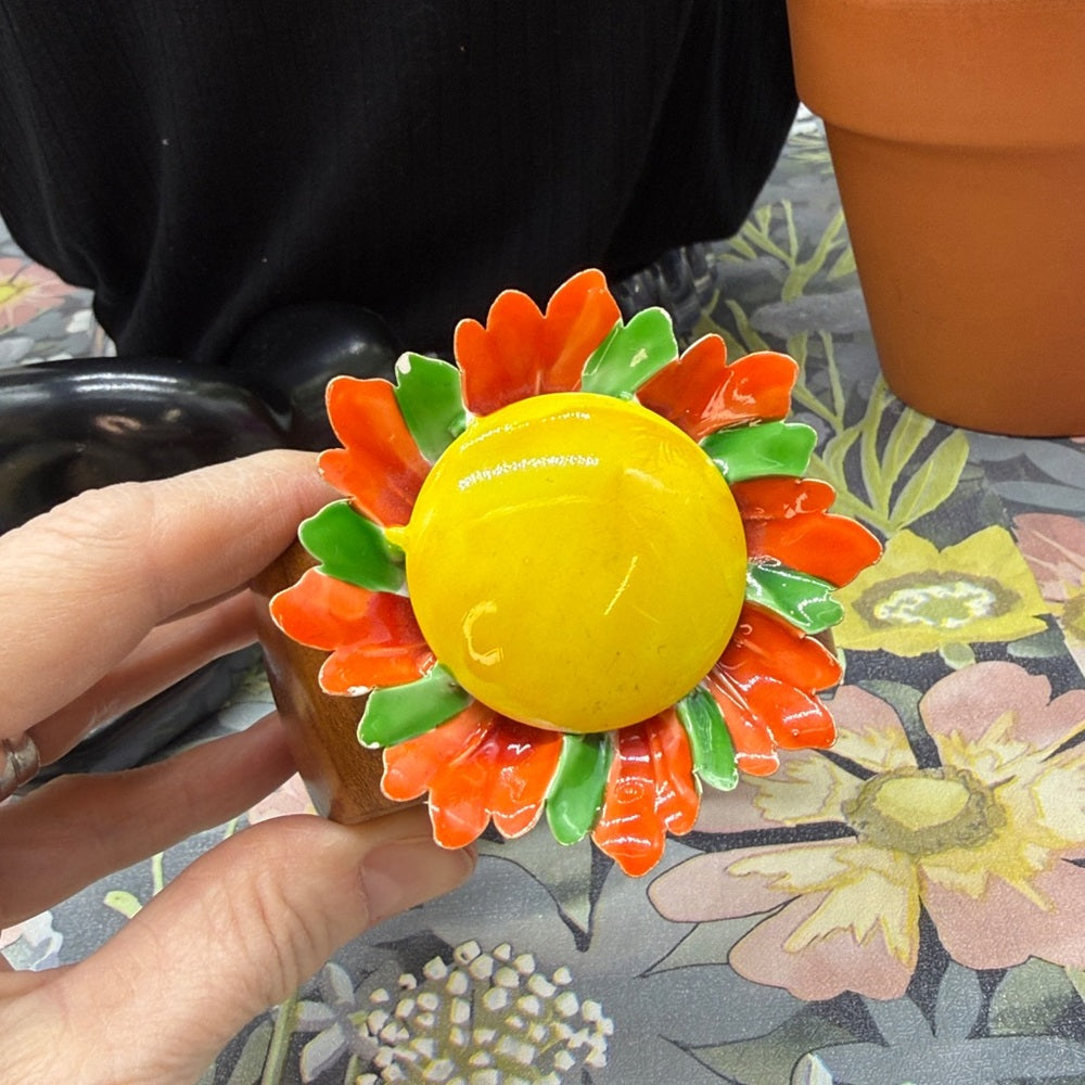 Adorned Crown Jewelry assemblage enamel flower wood bangle bracelet