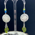 Adorned Crown Jewelry mother of pearl etched Czech glass leaf bead earrings