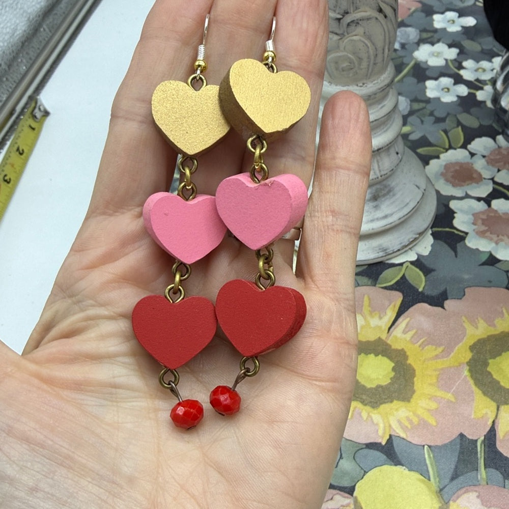 Adorned Crown Jewelry wood heart shoulder duster Valentine's Day earrings