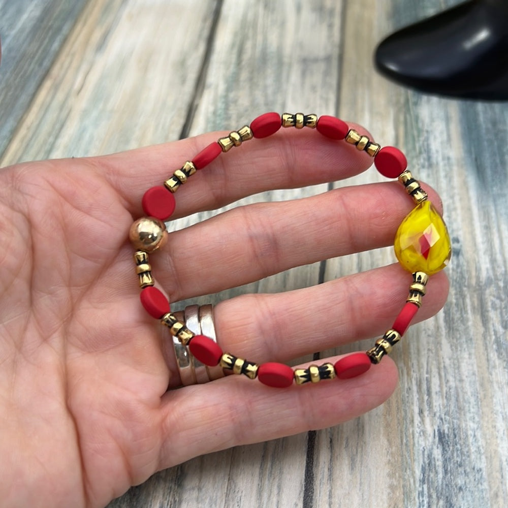 Adorned Crown Kansas City Chiefs KC football red gold stretch bracelet set E