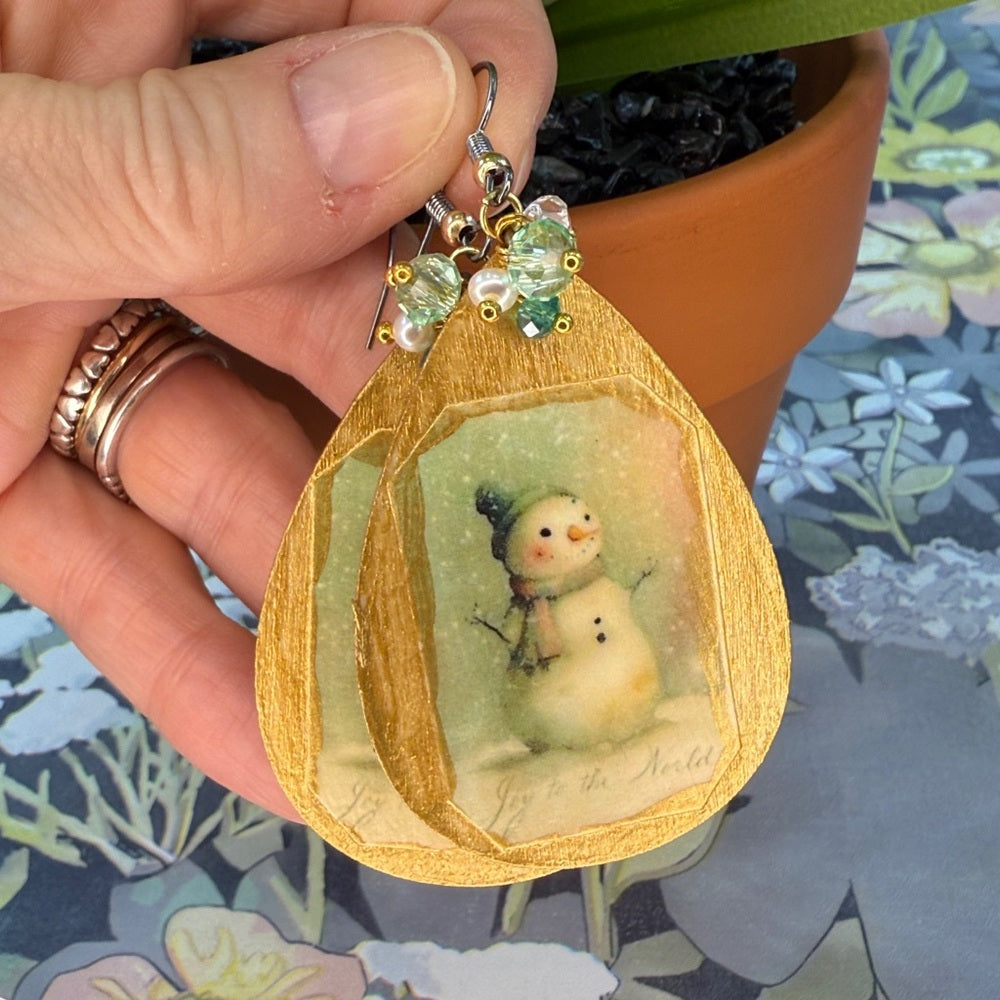 Adorned Crown Jewelry assemblage Victorian Christmas green snowman earrings