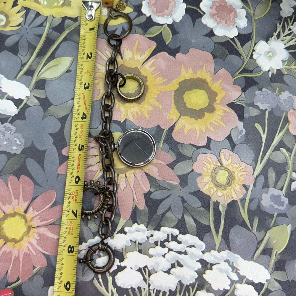 Adorned Crown Jewelry assemblage mixed metal leather steampunk charm bracelet