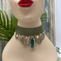 Adorned Crown Jewelry steampunk leather choker religious charm pearl necklace
