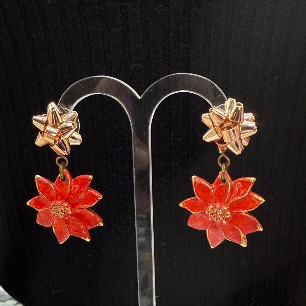 Adorned Crown Jewelry assemblage Christmas bow poinsettia post earrings