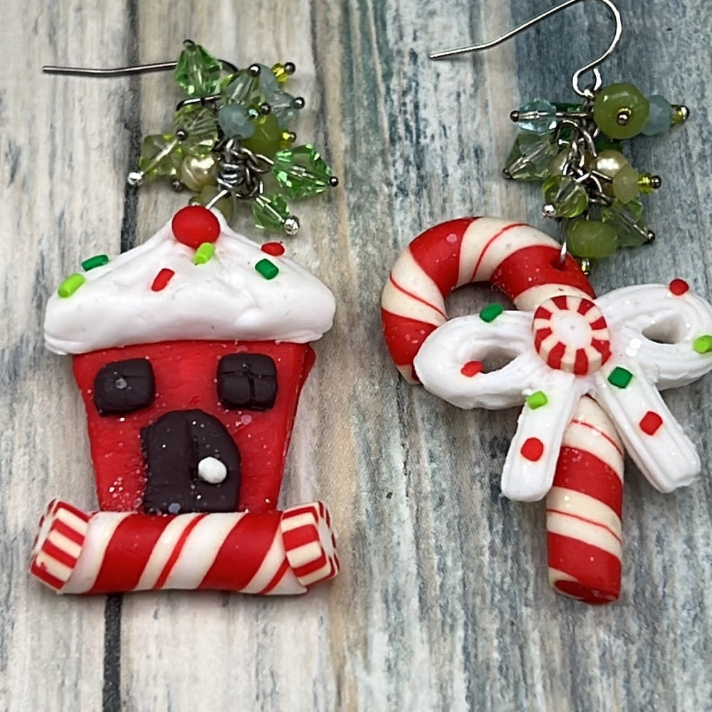 Adorned Crown Artisan Assemblage peppermint Christmas cookie earrings