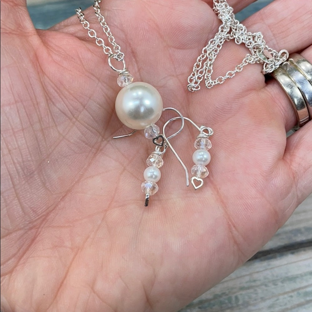 Adorned Crown pearl sterling silver heart set 4