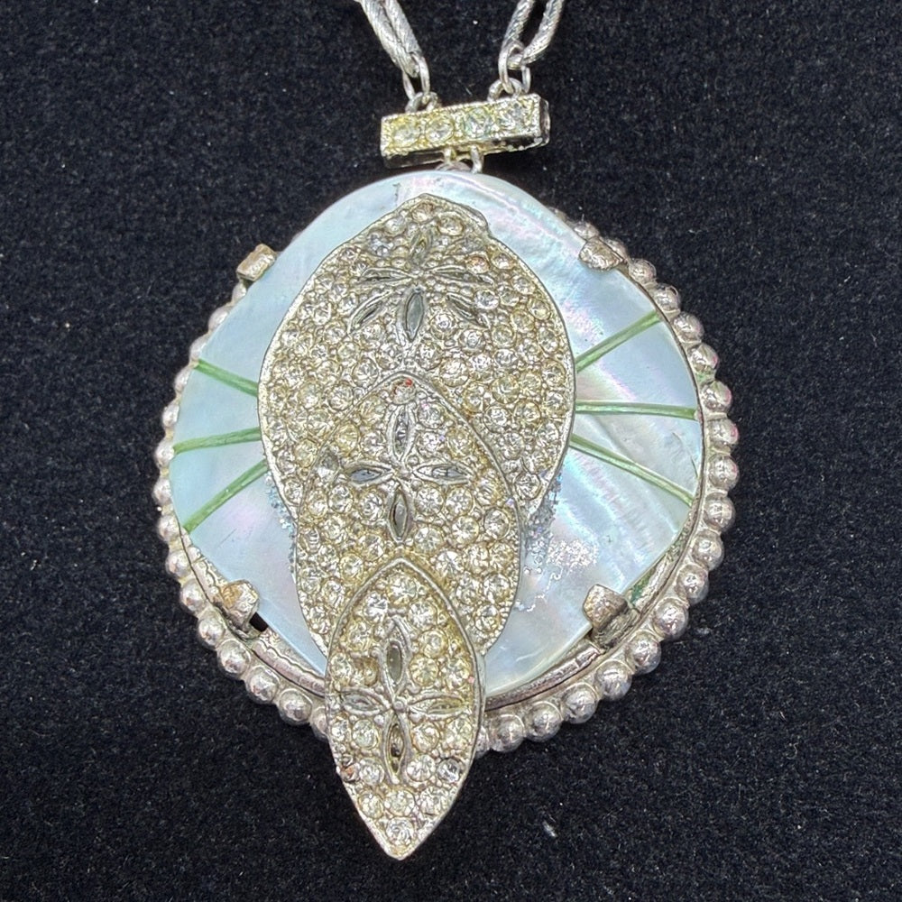 Adorned Crown Jewelry assemblage vintage mother of pearl rhinestone necklace