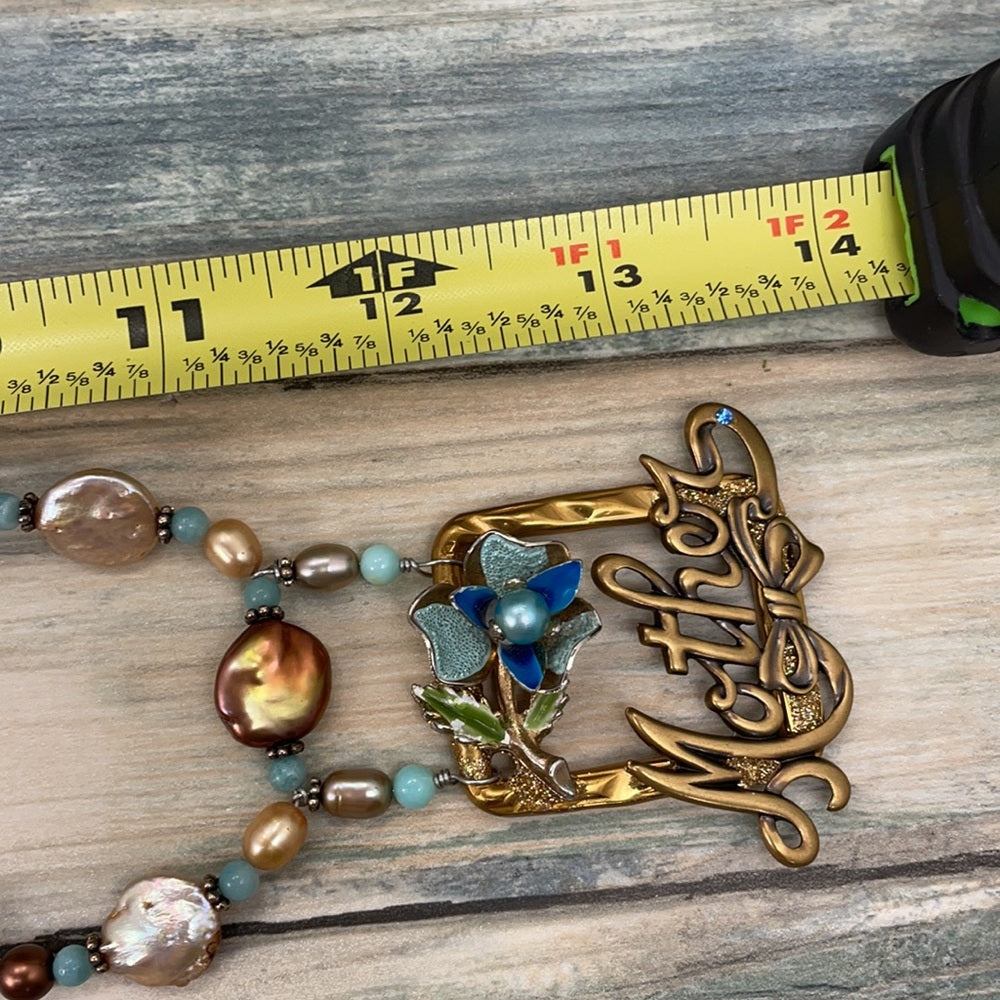 Adorned Crown Artisan Assemblage enamel flower beaded pearl mother necklace