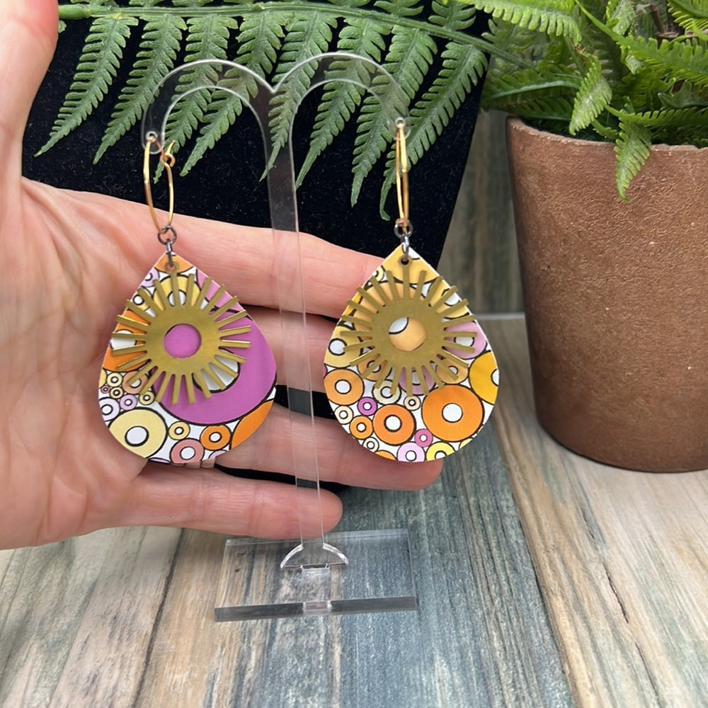 Adorned Crown Artisan faux leather 70s disco flower child earrings
