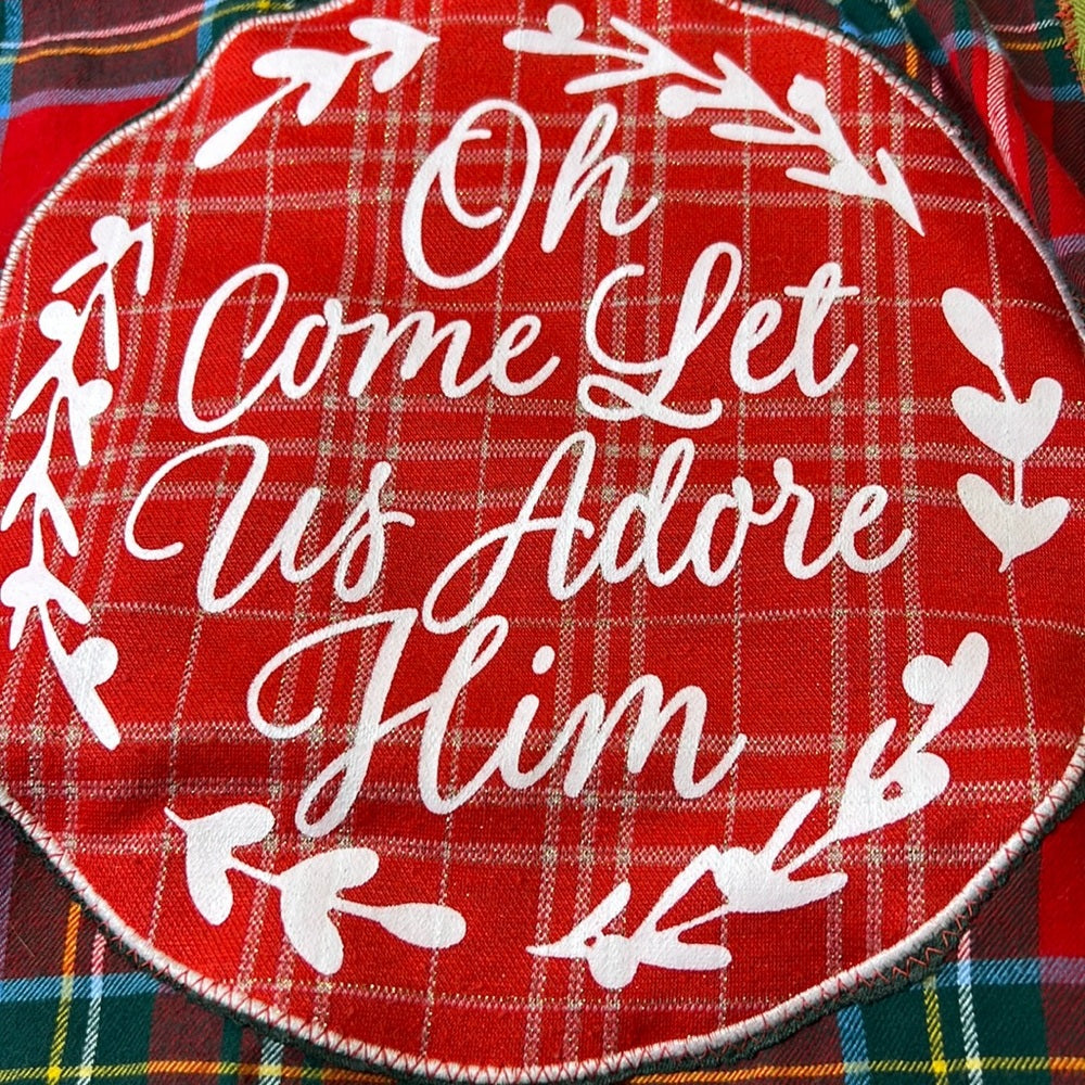 Adorned Crown Textile altered custom flannel Oh Come let us Adore Him shirt