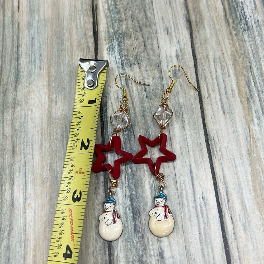 Adorned Crown Jewelry assemblage Christmas star snowman crystal earrings