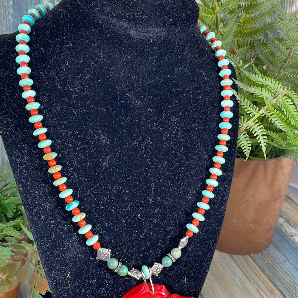 Adorned Crown Artisan assemblage enamel flower Turquoise silver necklace