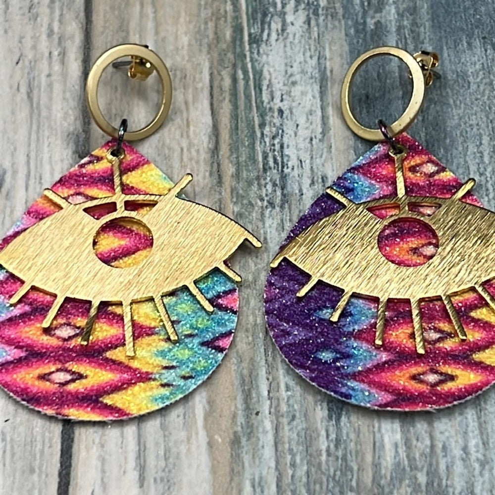 Adorned Crown Artisan Assemblage faux leather psychedelic eye earrings