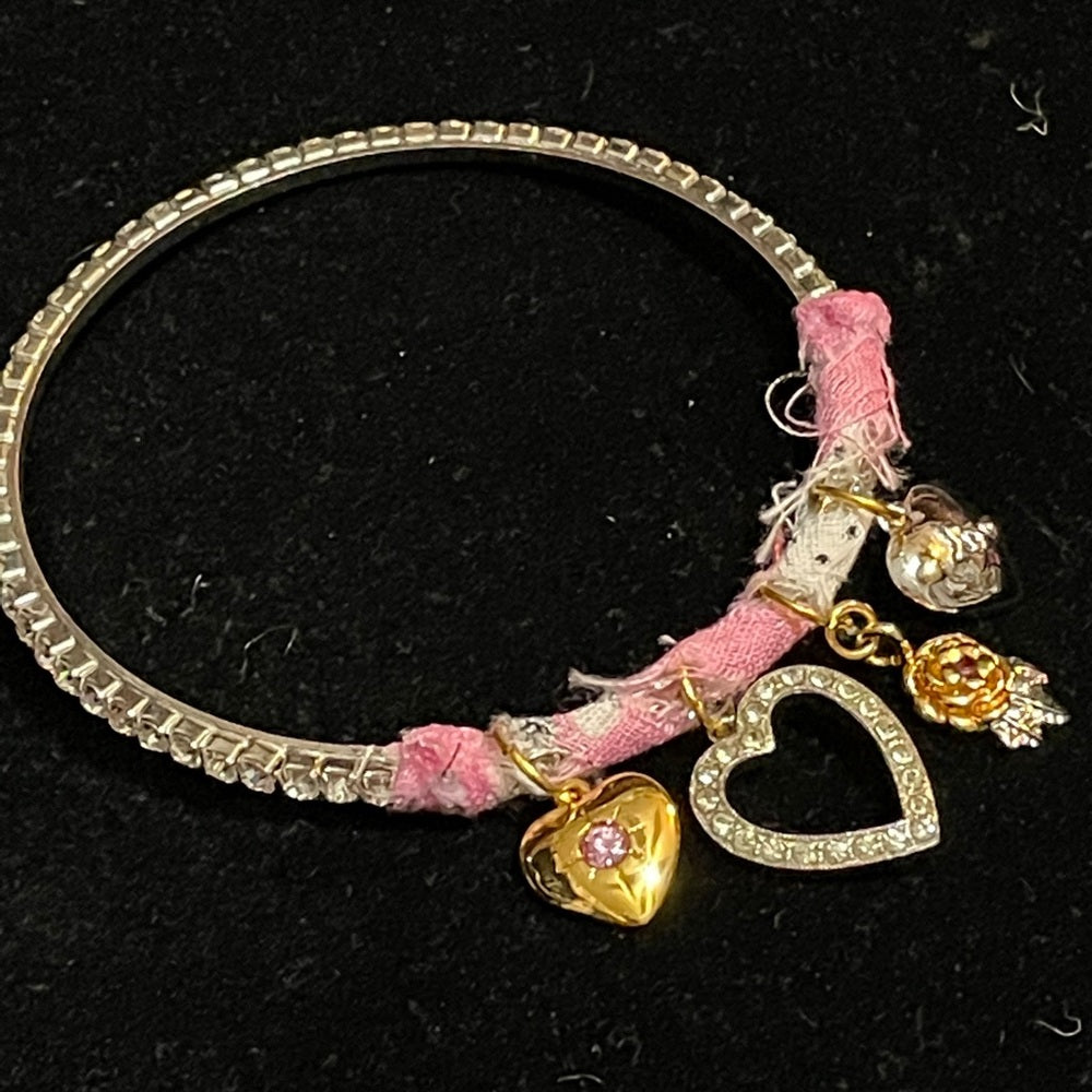 Adorned Crown rhinestone pink bangle heart charm