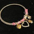 Adorned Crown rhinestone pink bangle heart charm