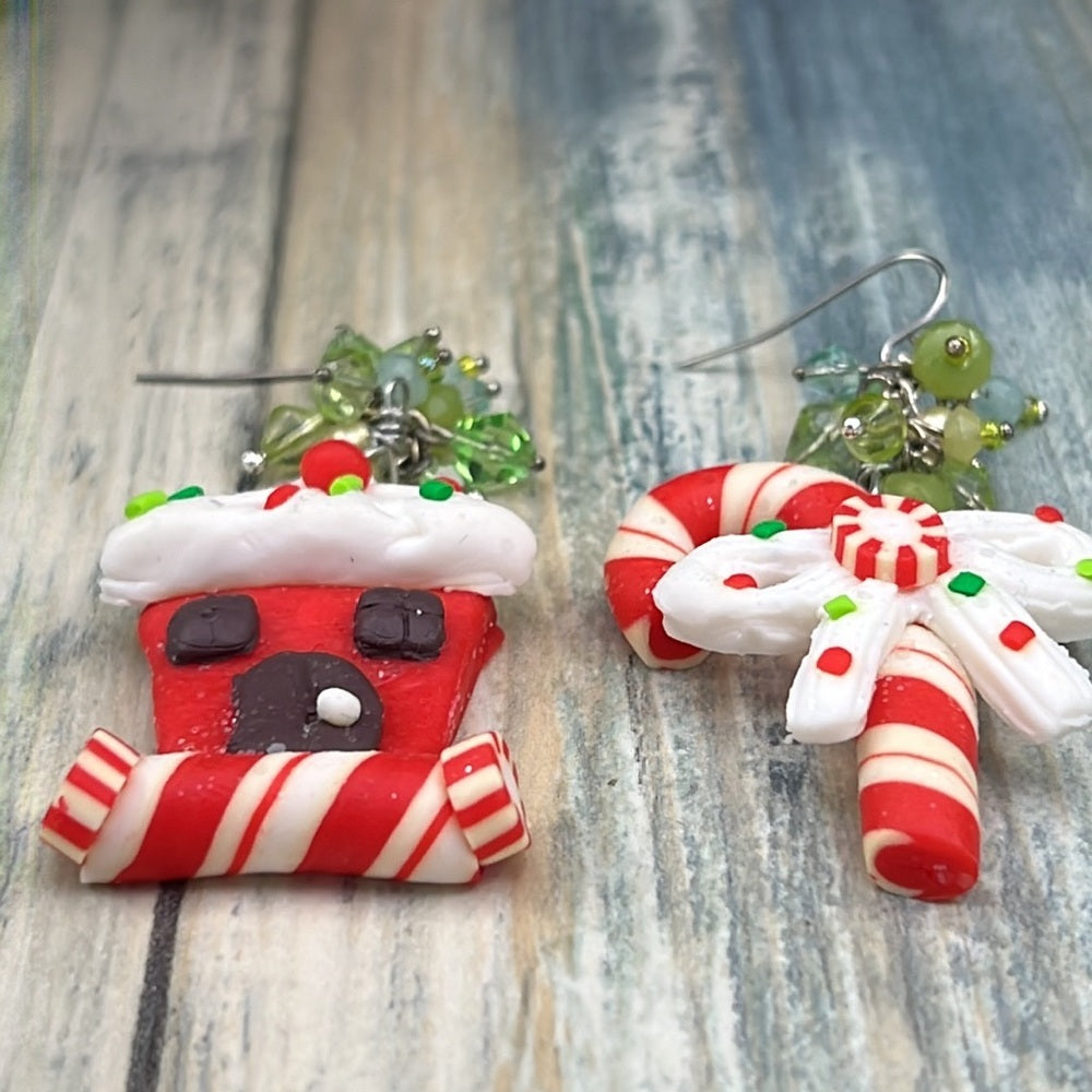 Adorned Crown Artisan Assemblage peppermint Christmas cookie earrings