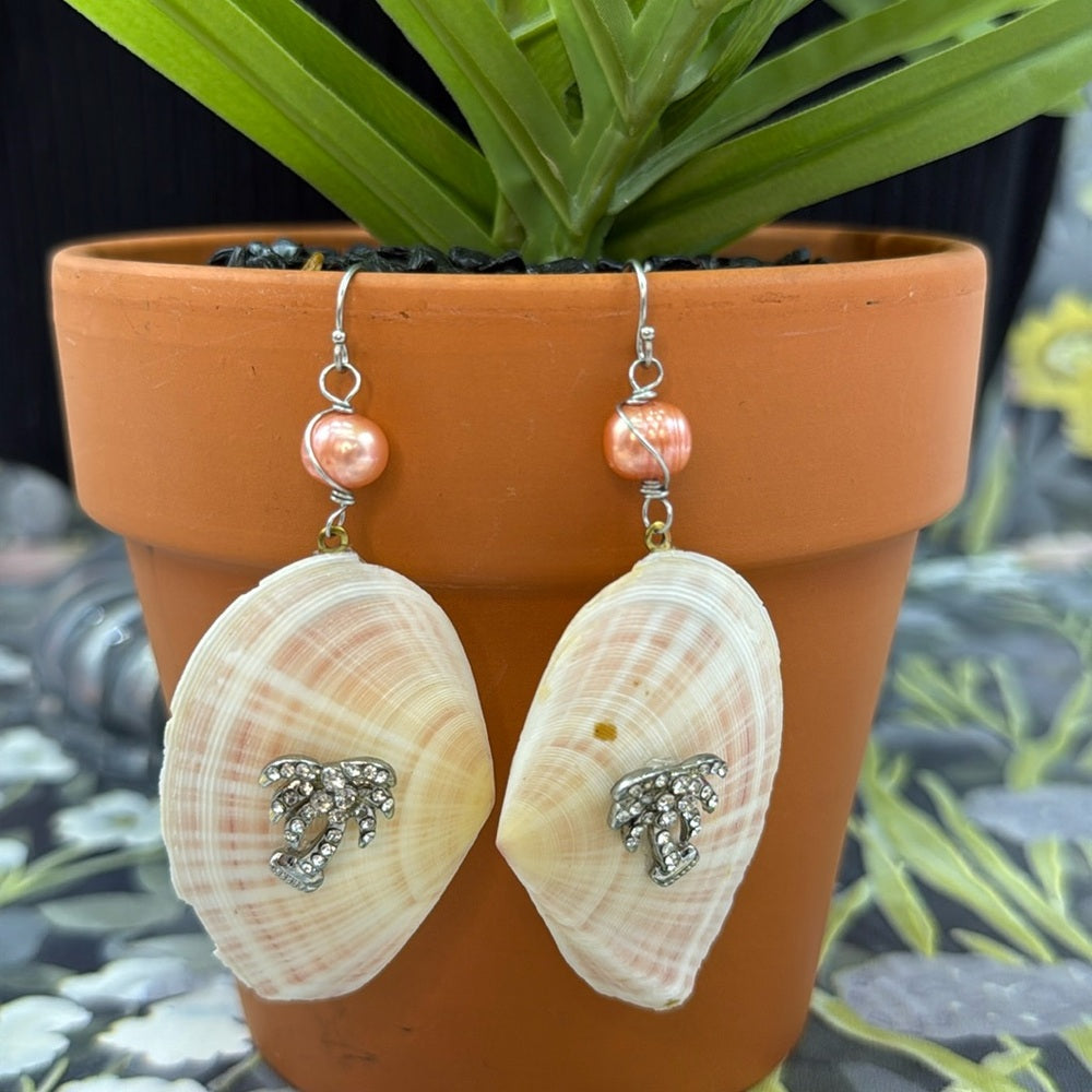 Adorned Crown beaches and butterflies collection seashell palm tree earrings