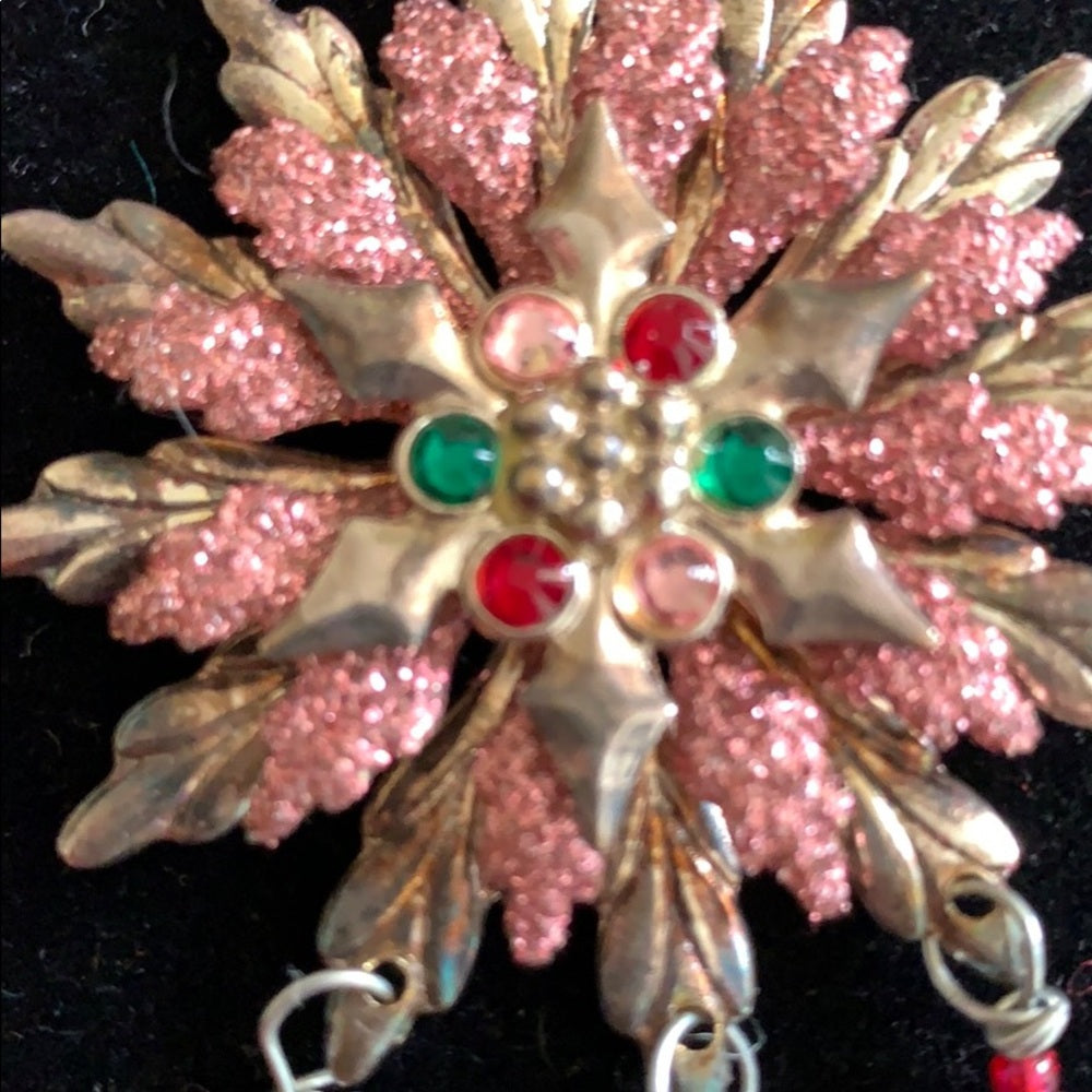 Adorned Crown artisan assemblage pink crystal snowflake necklace