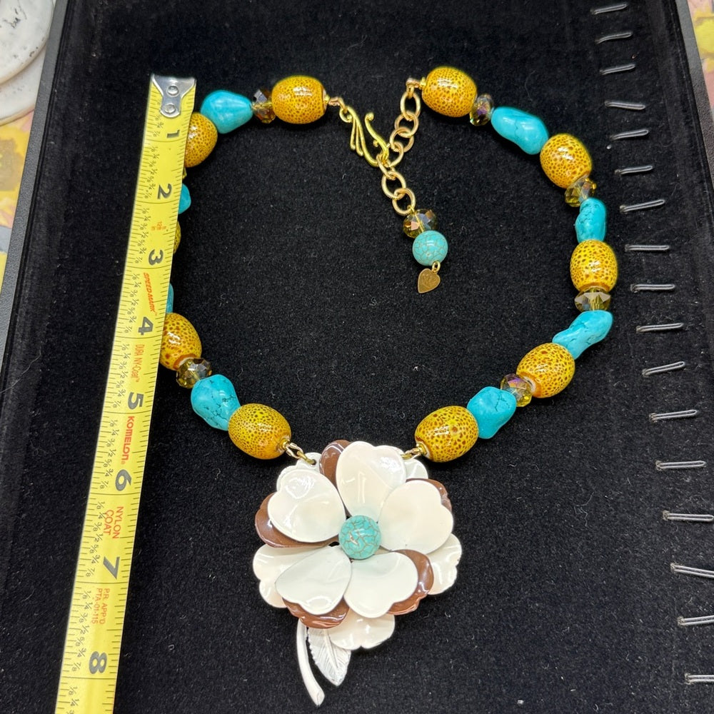Adorned Crown Jewelry assemblage turquoise flower necklace