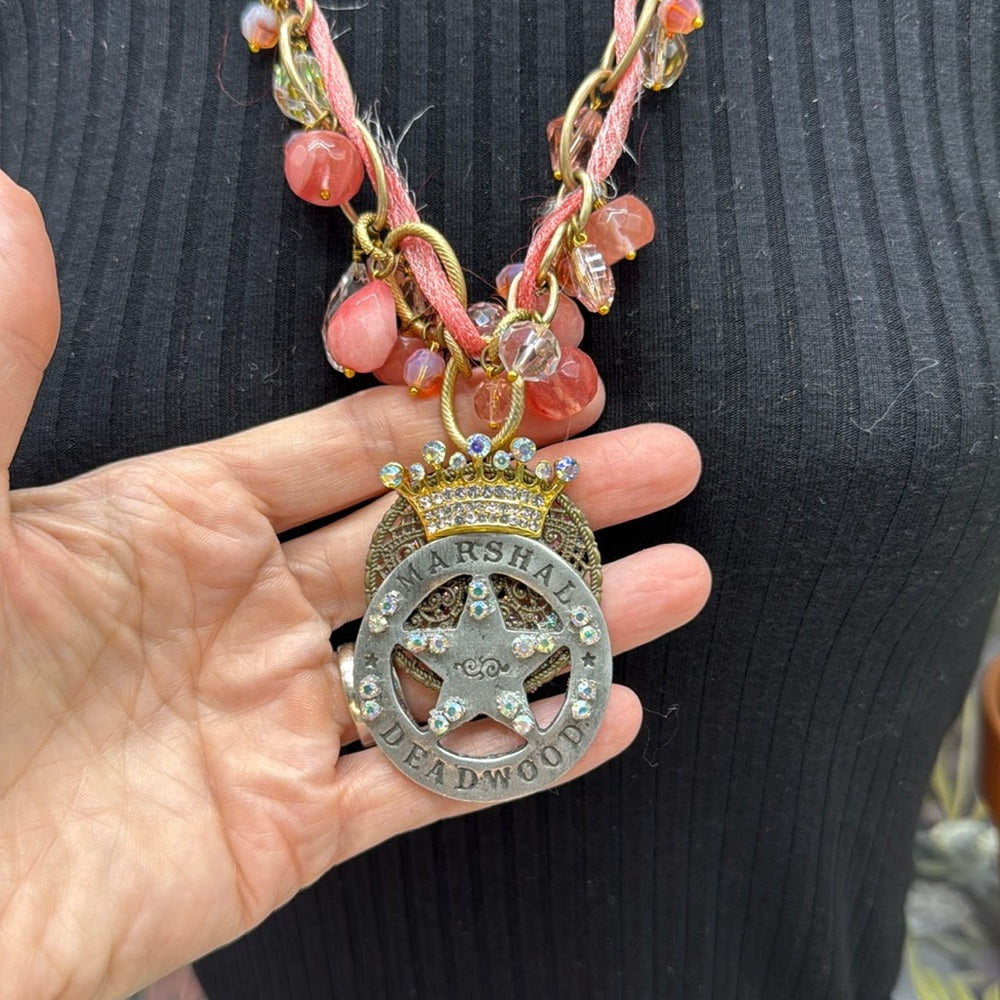 Adorned Crown Jewelry assemblage Marshall star badge rhinestone crown necklace