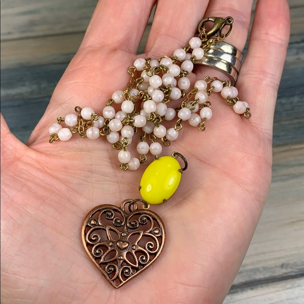 Adorned Crown artisan assemblage convertible bead heart necklace