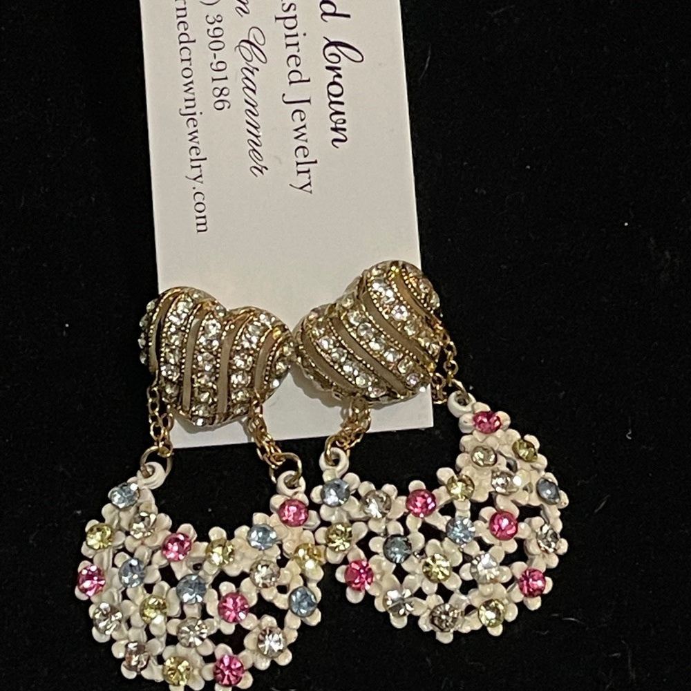 Adorned Crown rhinestone heart post earrings