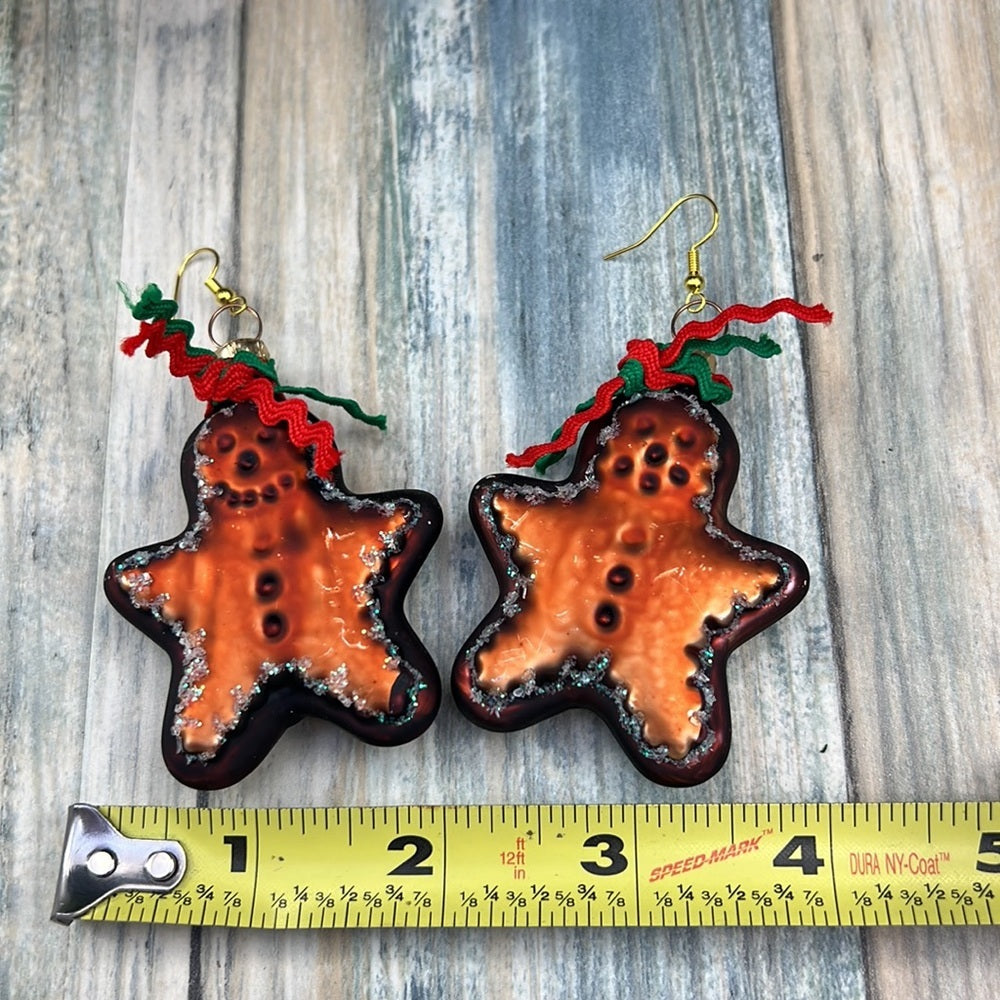Adorned Crown Artisan Assemblage gingerbread man Christmas earrings