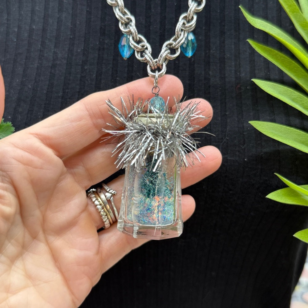 Adorned Crown Jewelry assemblage vintage salt shaker Christmas tree necklace 1
