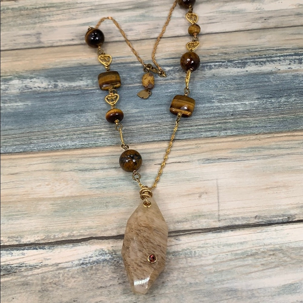 Adorned Crown artisan assemblage quartz agate tigers eye stone bead necklace