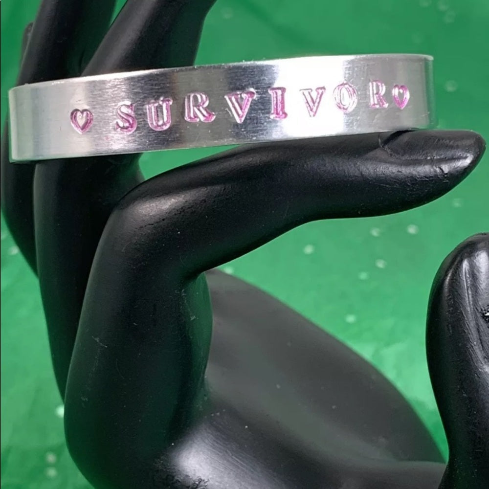 Adorned Crown stamped cuff survivor pink bracelet